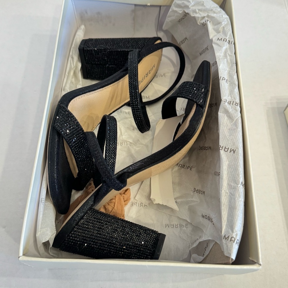 Maripe Women Black Lucille Rhinestone Slingback Heels Shoes Sz 7 Party Cocktail